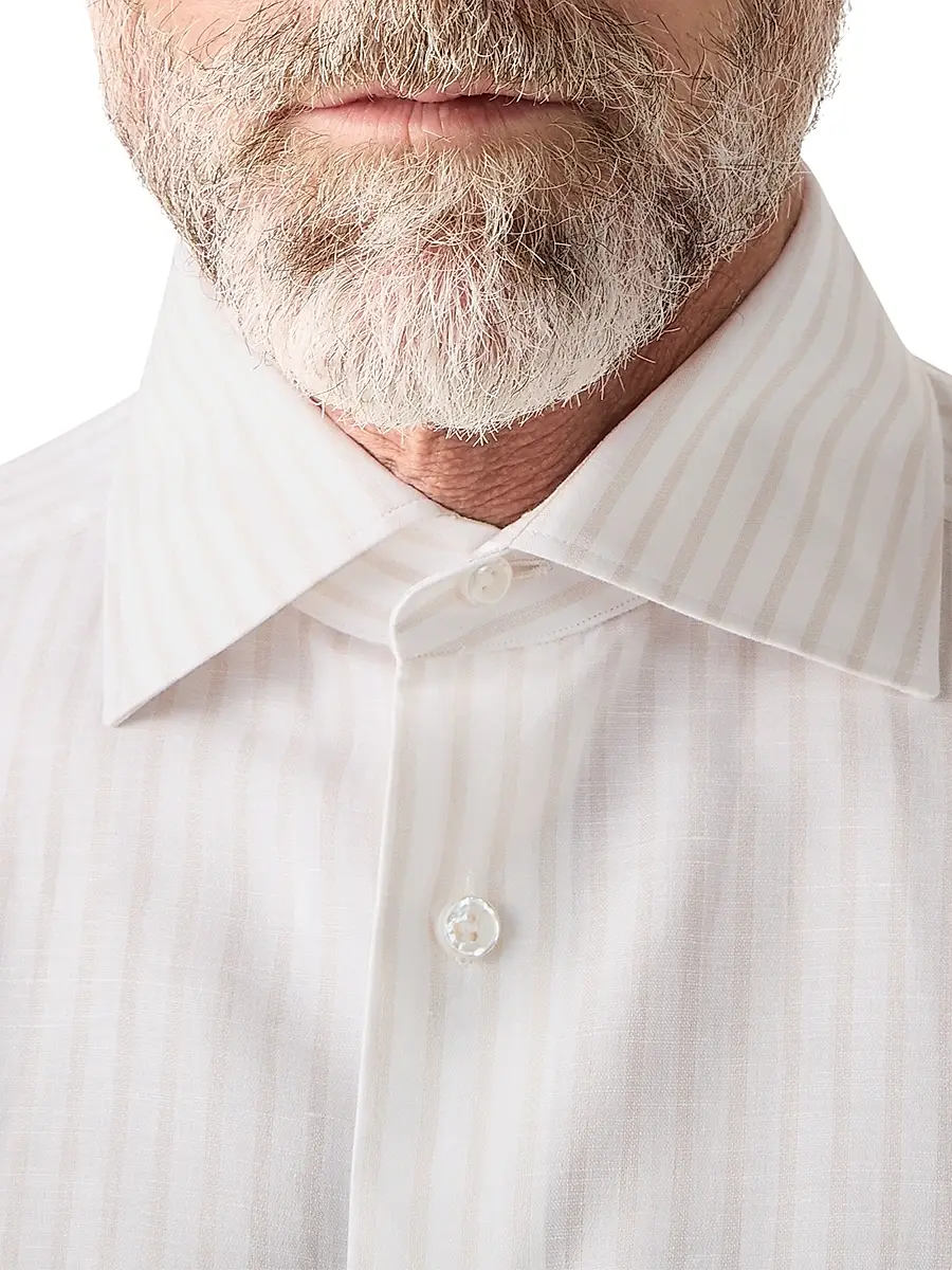 Zegna Men's Striped Cotton Linen and Silk Shirt | Thumbnail 4 Zegna Men's Striped Cotton Linen and Silk Shirt | Thumbnail 4