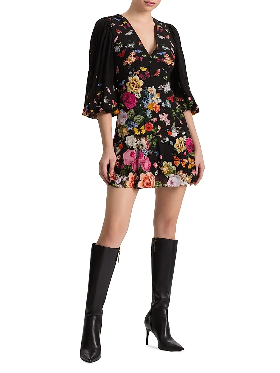 Alice + Olivia Women's Irene Floral Butterfly Empire Waist Minidress | Thumbnail 2 Alice + Olivia Women's Irene Floral Butterfly Empire Waist Minidress | Thumbnail 2