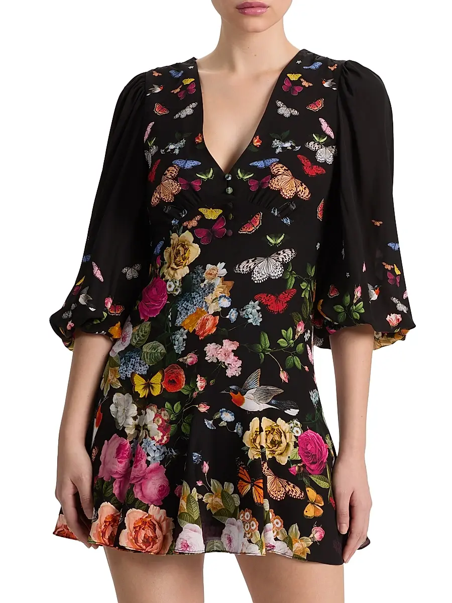 Alice + Olivia Women's Irene Floral Butterfly Empire Waist Minidress | Thumbnail 3 Alice + Olivia Women's Irene Floral Butterfly Empire Waist Minidress | Thumbnail 3