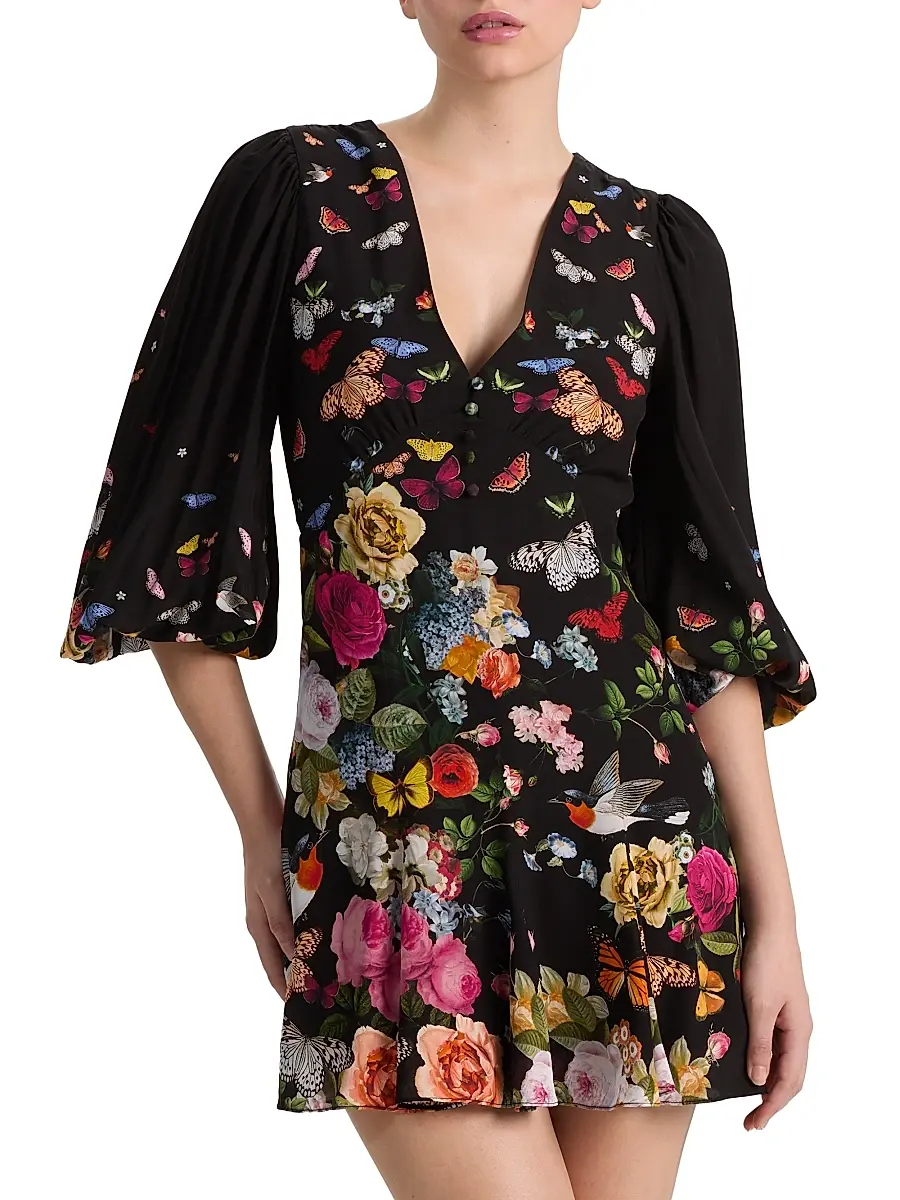 Alice + Olivia Women's Irene Floral Butterfly Empire Waist Minidress | Thumbnail 4 Alice + Olivia Women's Irene Floral Butterfly Empire Waist Minidress | Thumbnail 4