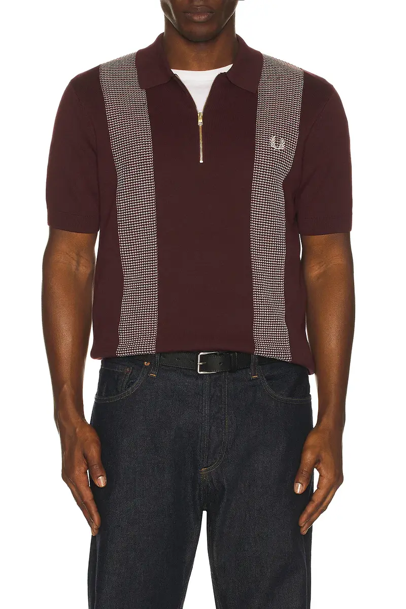 Fred Perry Panel Detail Knitted Polo Shirt | Thumbnail 3