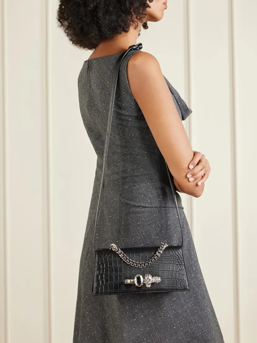 Alexander McQueen Jeweled Satchel Mini Embellished Croc-effect Leather Shoulder Bag | Thumbnail 6