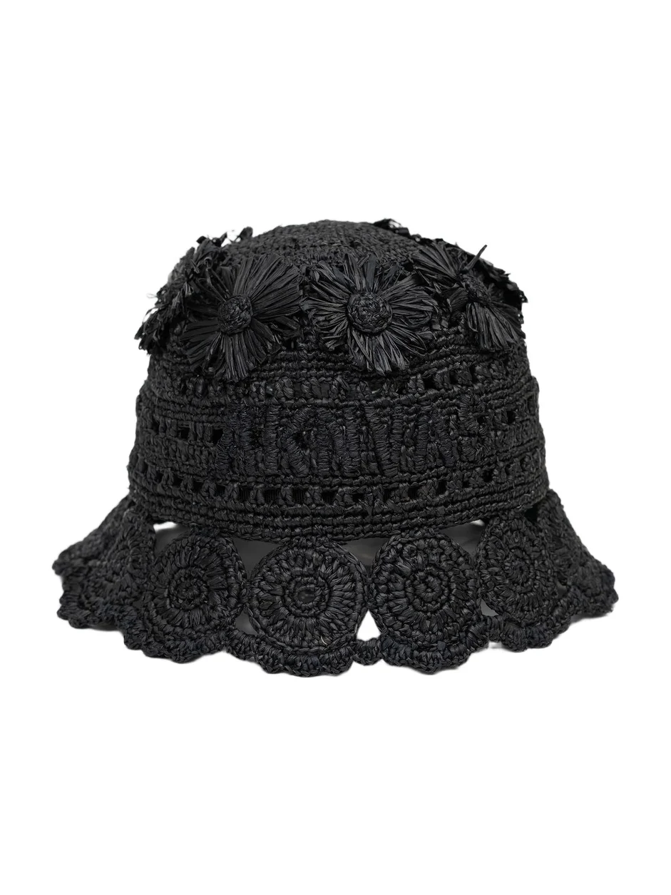 The Cass raffia bucket hat in black