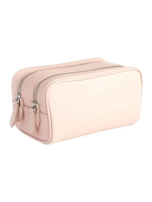 Monogrammed Double Zip Leather Toiletry Bag, Personalized