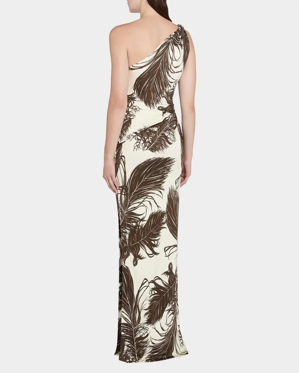 Oscar de la Renta Feather-Print One-Shoulder Sleeveless Gown | Thumbnail 7 Oscar de la Renta Feather-Print One-Shoulder Sleeveless Gown | Thumbnail 7