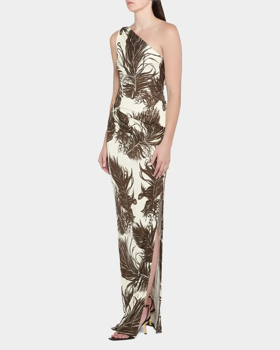 Oscar de la Renta Feather-Print One-Shoulder Sleeveless Gown | Thumbnail 8 Oscar de la Renta Feather-Print One-Shoulder Sleeveless Gown | Thumbnail 8