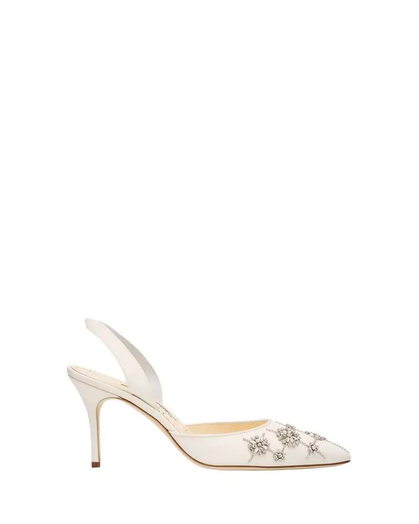 Manolo Blahnik 90mm Ralyne Embellished Satin Pumps | Image 1 Manolo Blahnik 90mm Ralyne Embellished Satin Pumps | Image 1