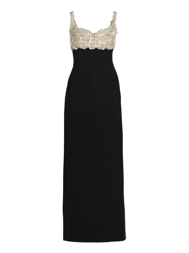Pearly Embroidered Bustier Column Gown