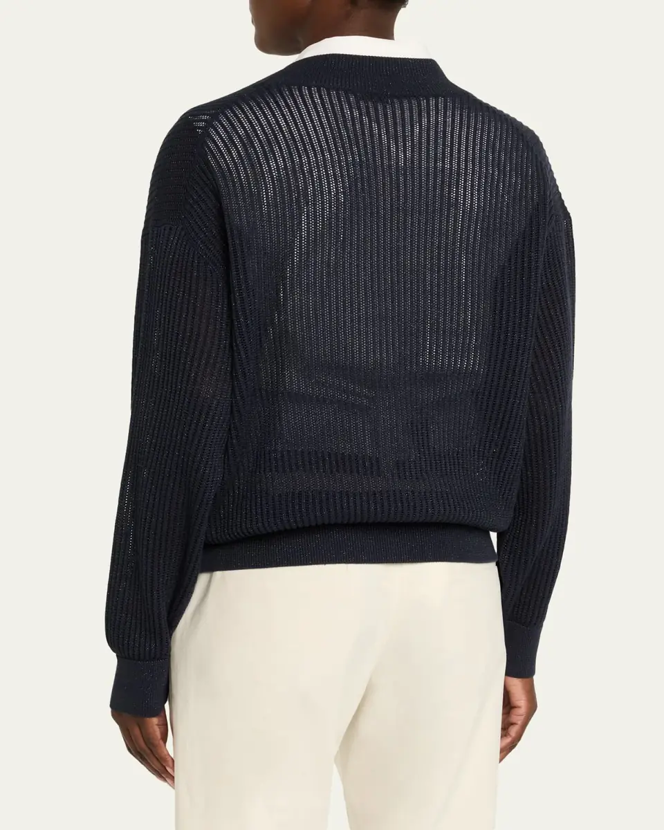 Brunello Cucinelli Echo Metallic Open Knit V-Neck Cardigan | Thumbnail 3 Brunello Cucinelli Echo Metallic Open Knit V-Neck Cardigan | Thumbnail 3
