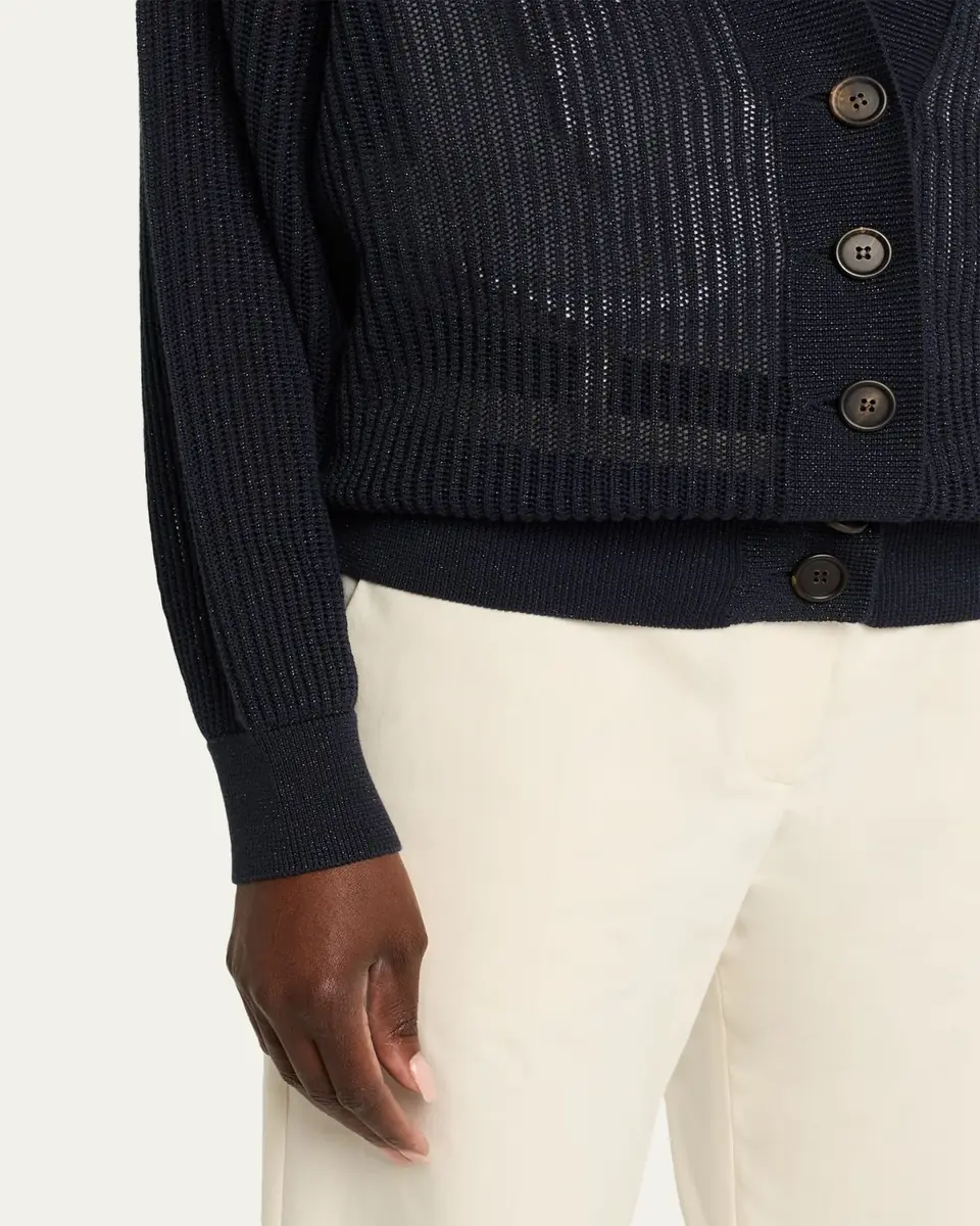 Brunello Cucinelli Echo Metallic Open Knit V-Neck Cardigan | Thumbnail 5 Brunello Cucinelli Echo Metallic Open Knit V-Neck Cardigan | Thumbnail 5