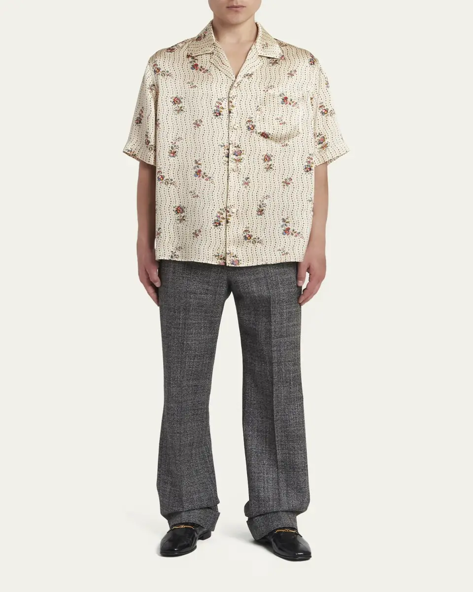 Valentino Garavani Men's Silk Papier Floral Boxy-Fit Bowling Shirt | Thumbnail 2 Valentino Garavani Men's Silk Papier Floral Boxy-Fit Bowling Shirt | Thumbnail 2