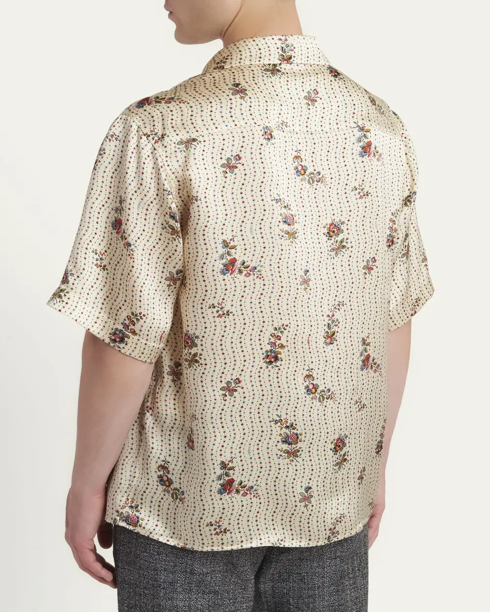 Valentino Garavani Men's Silk Papier Floral Boxy-Fit Bowling Shirt | Thumbnail 3 Valentino Garavani Men's Silk Papier Floral Boxy-Fit Bowling Shirt | Thumbnail 3