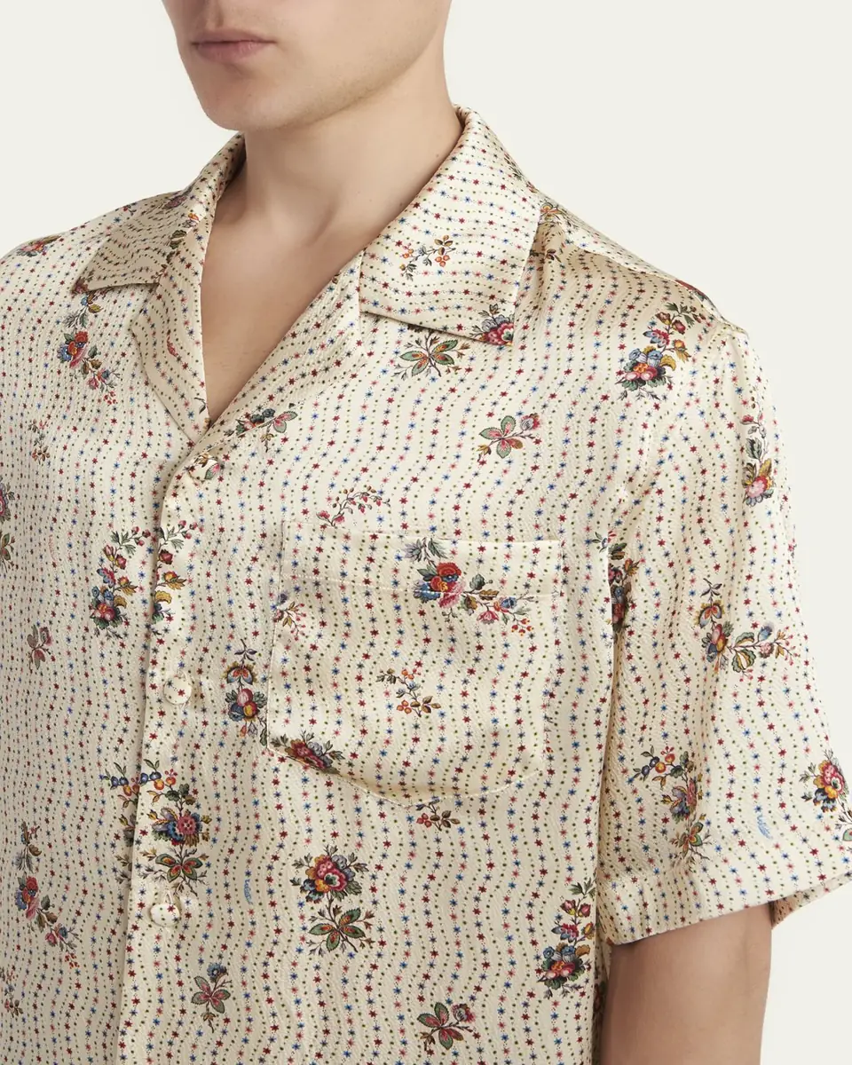 Valentino Garavani Men's Silk Papier Floral Boxy-Fit Bowling Shirt | Thumbnail 5 Valentino Garavani Men's Silk Papier Floral Boxy-Fit Bowling Shirt | Thumbnail 5