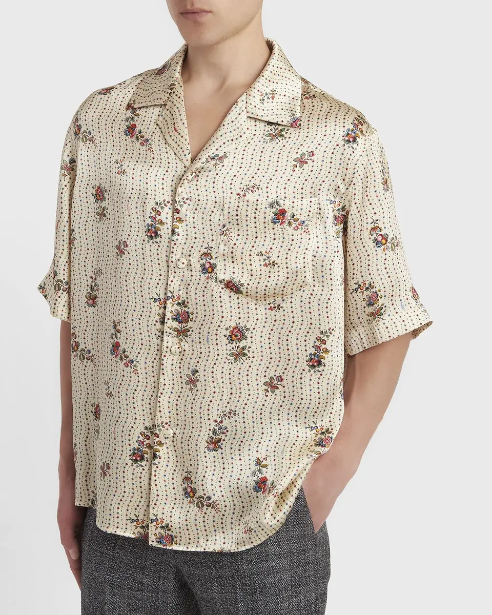 Valentino Garavani Men's Silk Papier Floral Boxy-Fit Bowling Shirt | Thumbnail 8 Valentino Garavani Men's Silk Papier Floral Boxy-Fit Bowling Shirt | Thumbnail 8