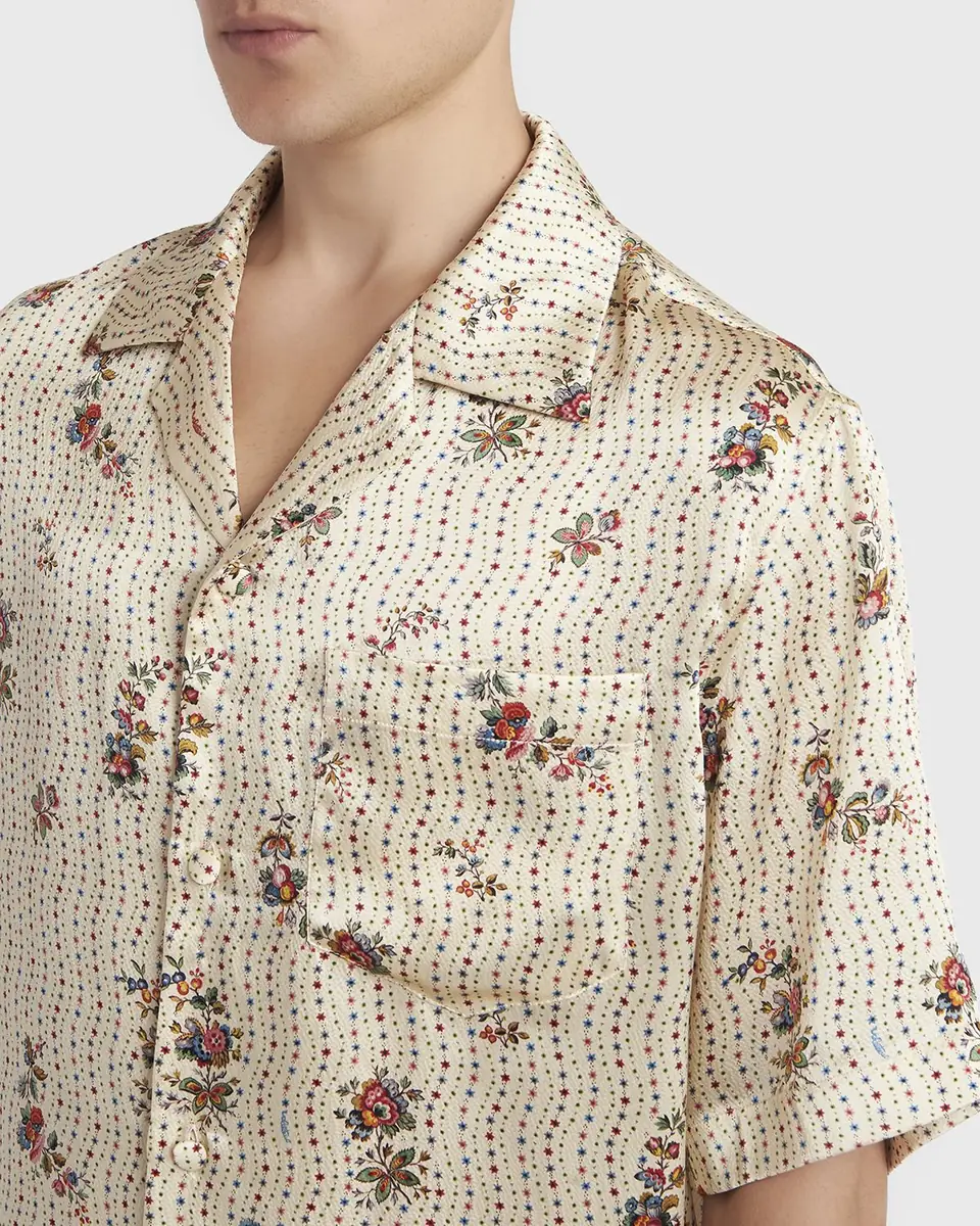 Valentino Garavani Men's Silk Papier Floral Boxy-Fit Bowling Shirt | Thumbnail 9 Valentino Garavani Men's Silk Papier Floral Boxy-Fit Bowling Shirt | Thumbnail 9
