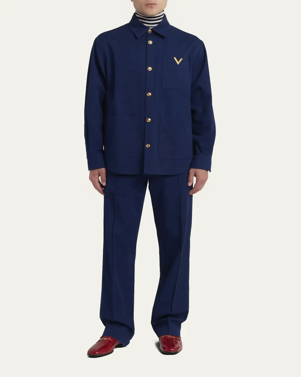 Valentino Garavani Men's Cotton Gabardine Shirt Jacket with VGold | Thumbnail 2 Valentino Garavani Men's Cotton Gabardine Shirt Jacket with VGold | Thumbnail 2