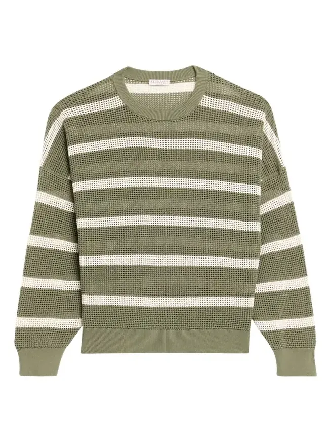 Striped Micronet Knit Crewneck Sweater Striped Micronet Knit Crewneck Sweater