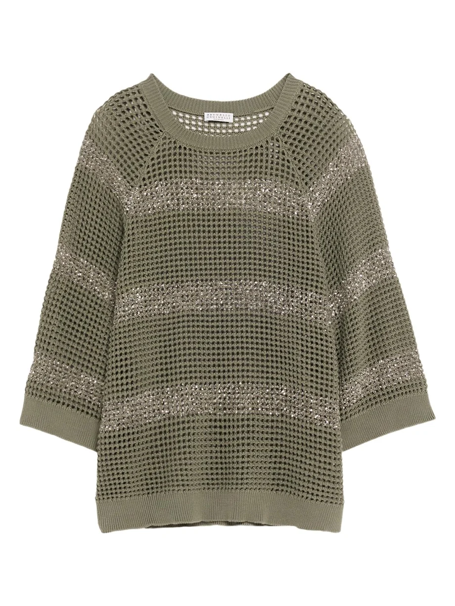 Water Reflection Pailette Striped Open Knit Sweater Water Reflection Pailette Striped Open Knit Sweater