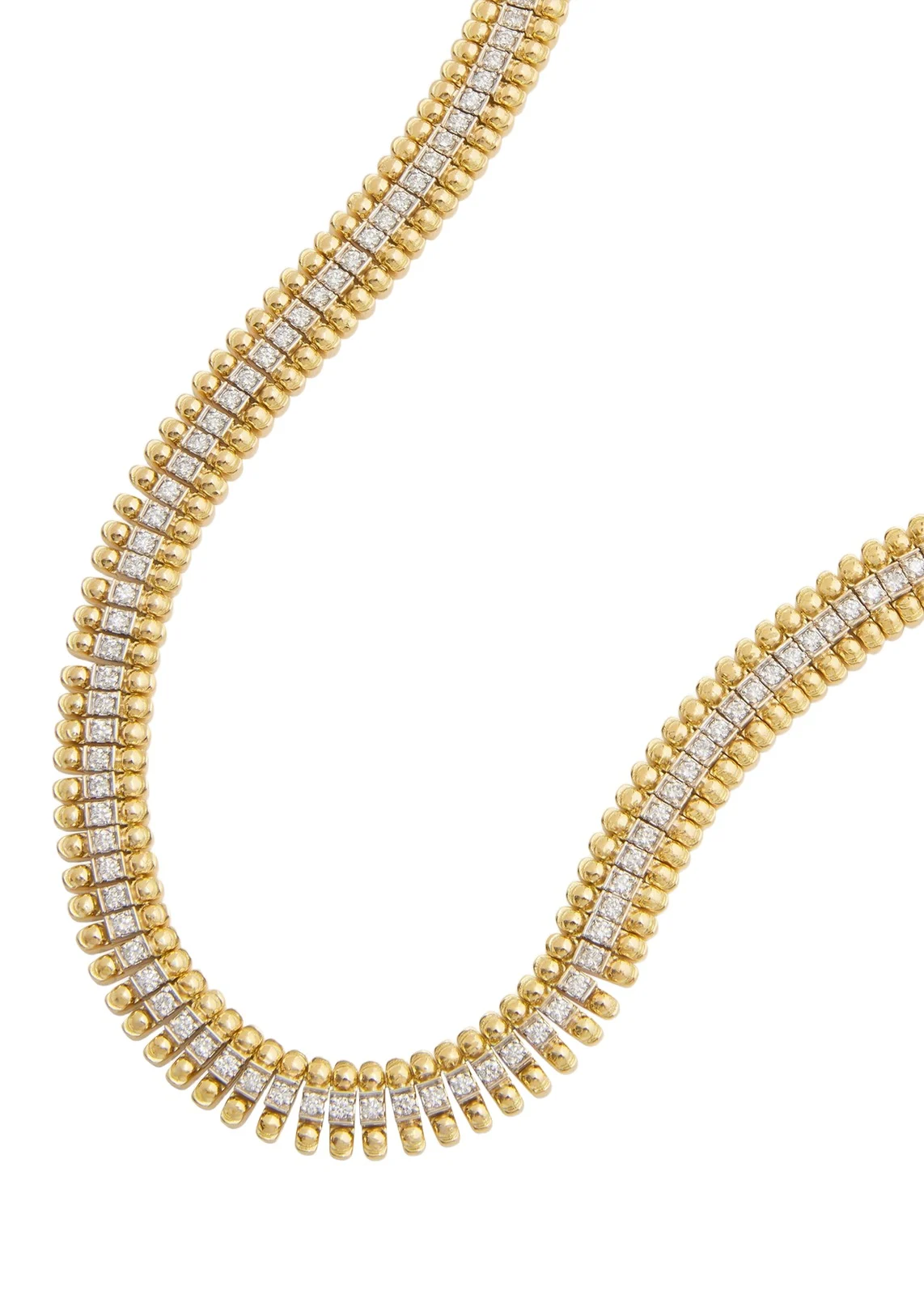 18K Yellow Gold and White Gold Beaded Edge Necklace with Diamonds