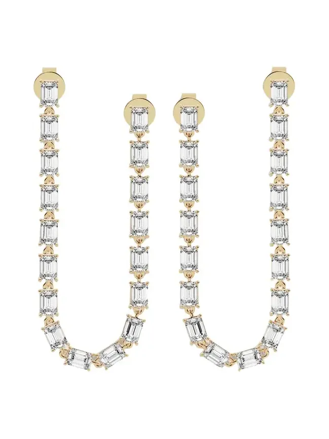 Jennifer Fisher Lab Diamond Emerald Cut Long Convertible Drop Earrings 18K Yellow Gold Jennifer Fisher Lab Diamond Emerald Cut Long Convertible Drop Earrings 18K Yellow Gold