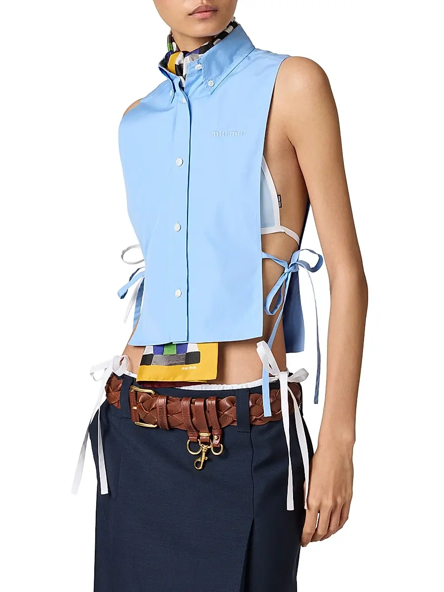 Miu Miu Women's Poplin Shirt - Blue | Thumbnail 8 Miu Miu Women's Poplin Shirt - Blue | Thumbnail 8