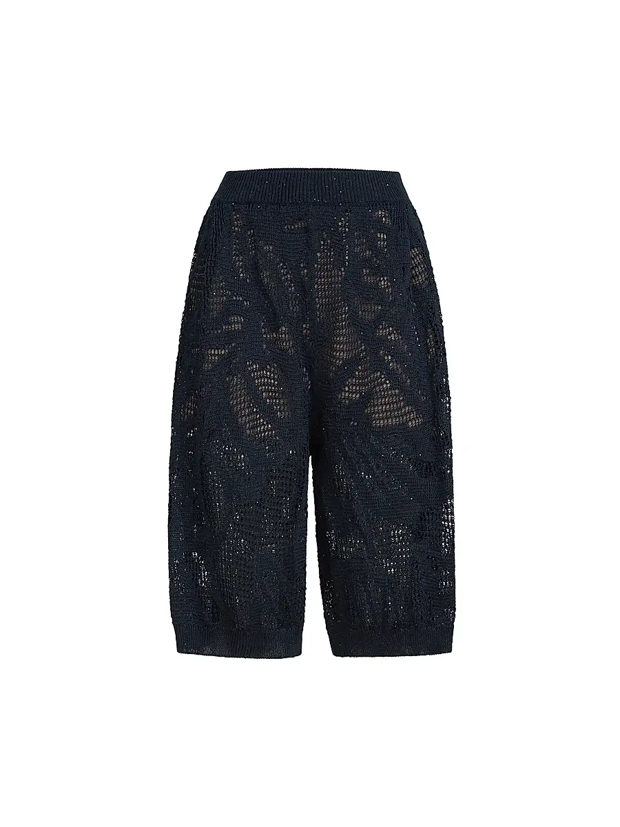 Brunello Cucinelli Women's Dazzling Water Lillies Bermuda Shorts in Linen and Cotton - Blue | Image 1 Brunello Cucinelli Women's Dazzling Water Lillies Bermuda Shorts in Linen and Cotton - Blue | Image 1