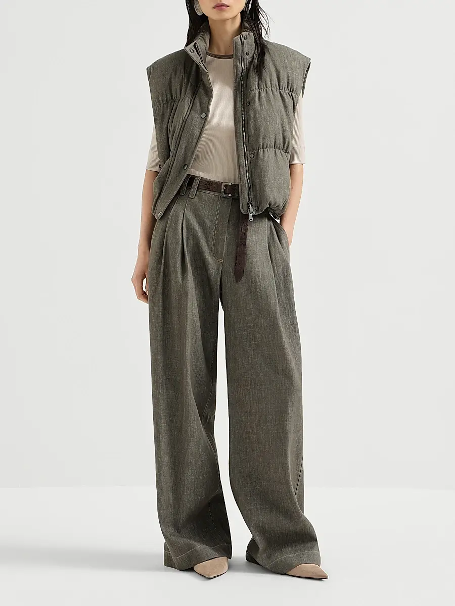 Brunello Cucinelli Women's Stretch Cotton Ribbed Jersey Top with Shiny Trim - Buff | Thumbnail 6