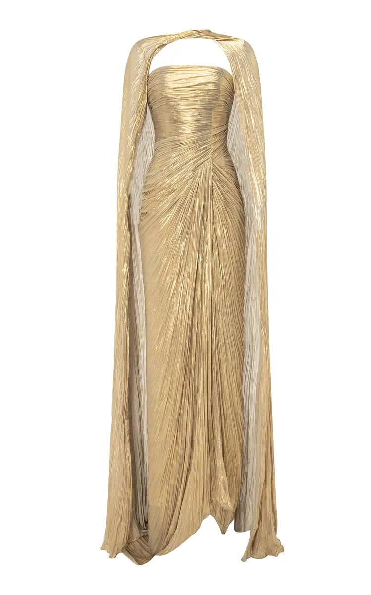 Marmar Halim Cape-Detailed Pleated Lamé Gown | Image 1 Marmar Halim Cape-Detailed Pleated Lamé Gown | Image 1