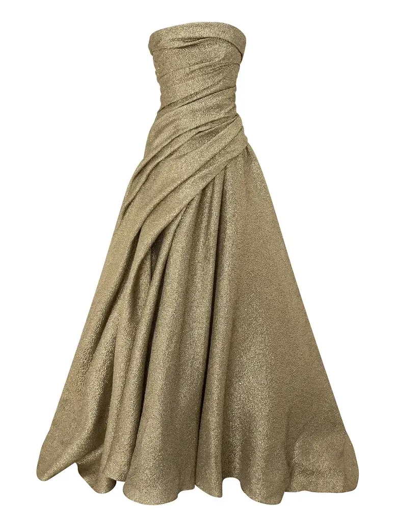 Swept Pebbled Crepe Ball Gown