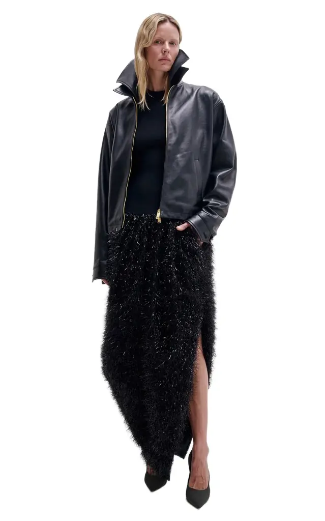 DARKPARK Mabel Leather Double-Collar Bomber Jacket