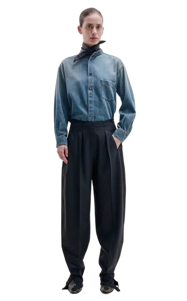 DARKPARK Meg Cotton-Tencel Denim Shirt With Detachable Plonge Leather Foulard