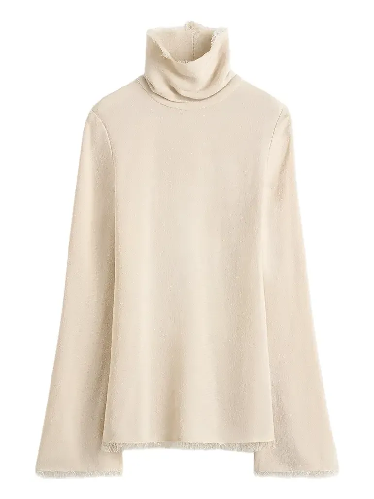 TOTEME Raw-Hem Crepe Turtleneck Top