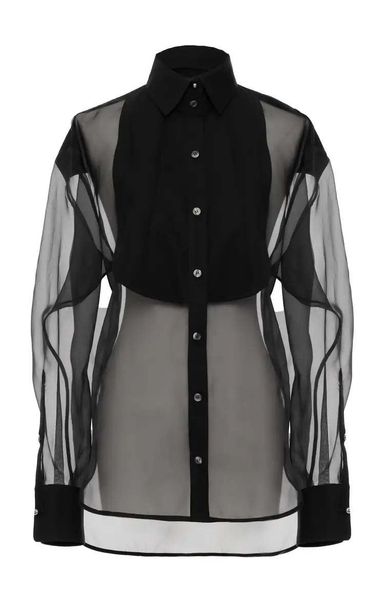 DES_PHEMMES Pleated Silk Tux Shirt