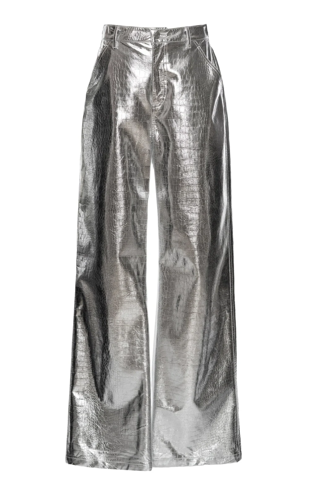 DES_PHEMMES Croc-Embossed Faux Metallic Leather Wide-Leg Pants