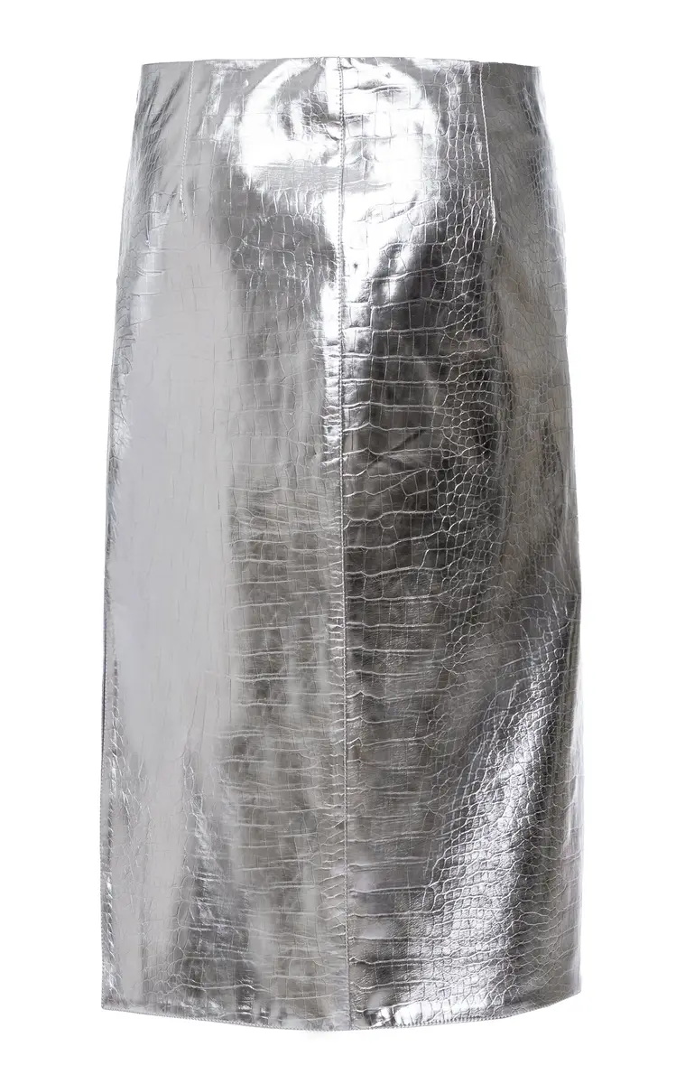 DES_PHEMMES Croc-Embossed Faux Leather Knee-Length Skirt