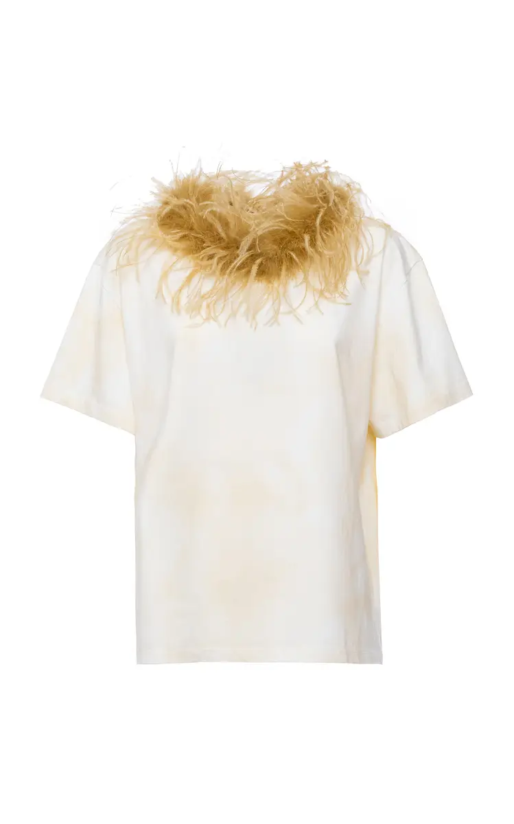 DES_PHEMMES Feather-Trimmed Cotton T-Shirt