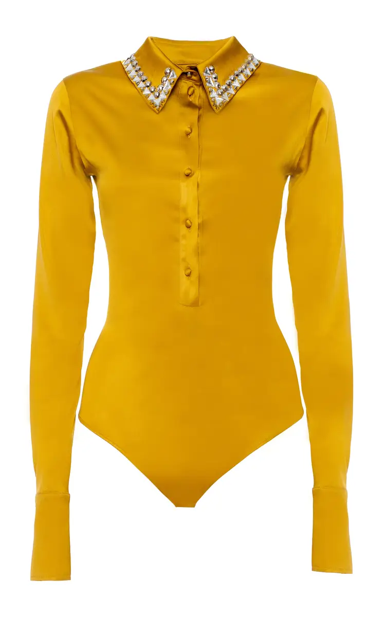 Embellished Satin Polo Bodysuit Embellished Satin Polo Bodysuit