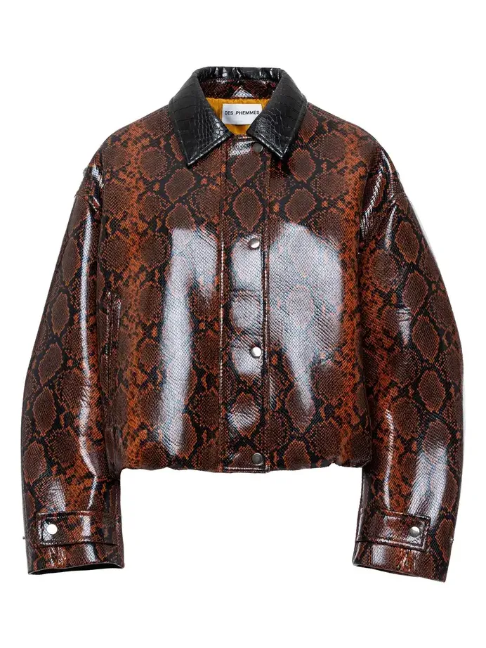 DES_PHEMMES Snake-Embossed Faux Leather Bomber Jacket