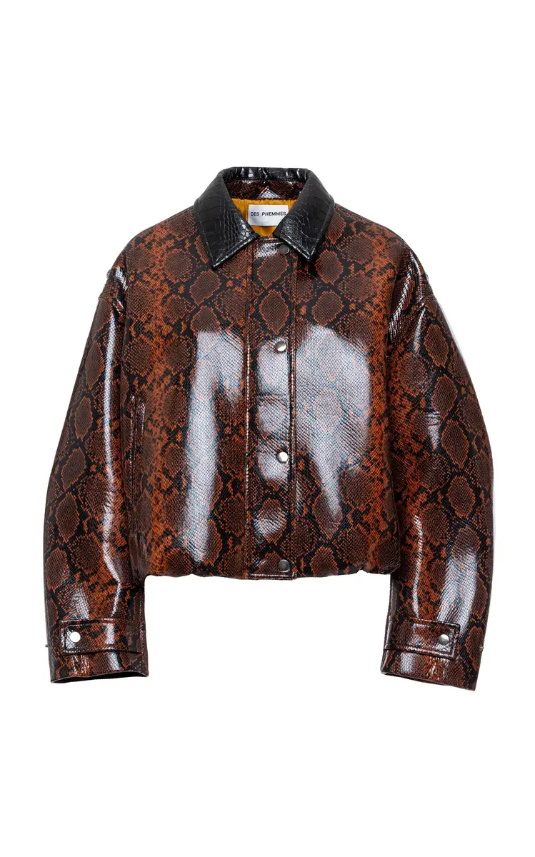 DES_PHEMMES Snake-Embossed Faux Leather Bomber Jacket