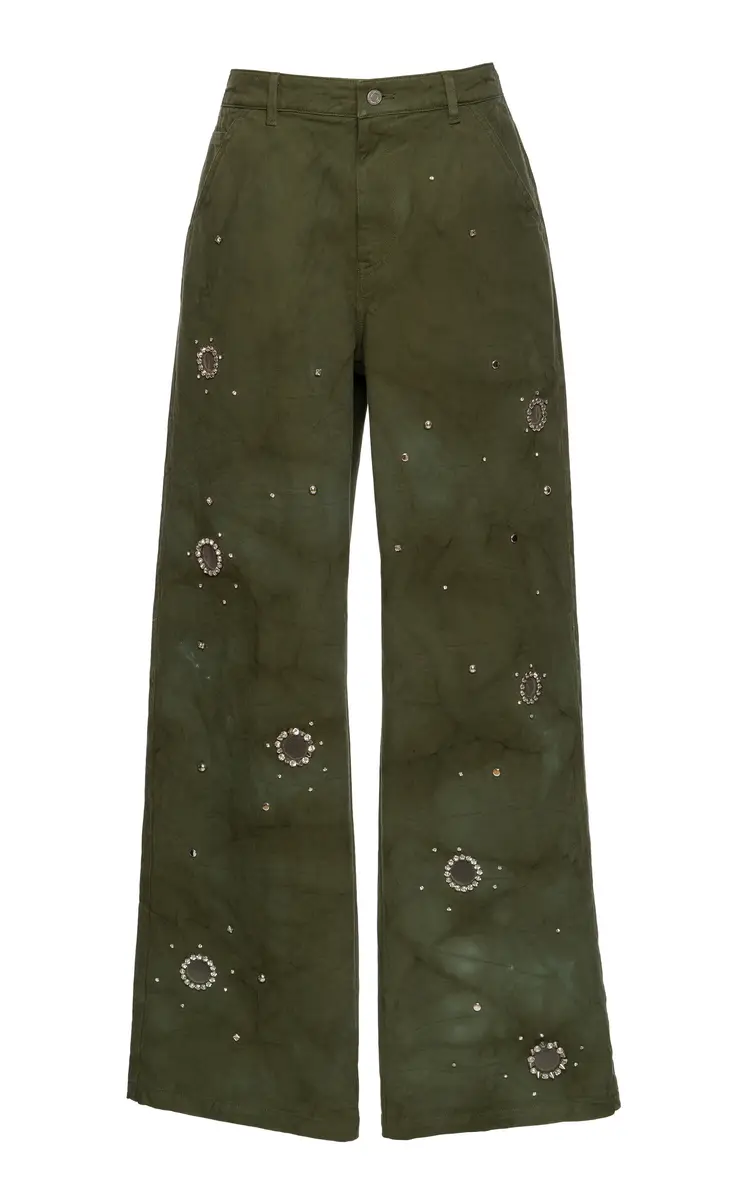 DES_PHEMMES Embellished Stretch-Cotton Wide-Leg Pants