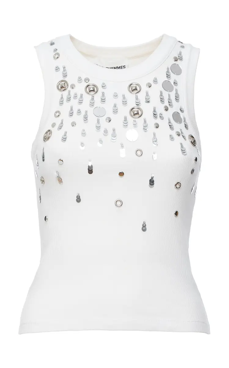 DES_PHEMMES Embellished Stretch-Cotton Tank Top
