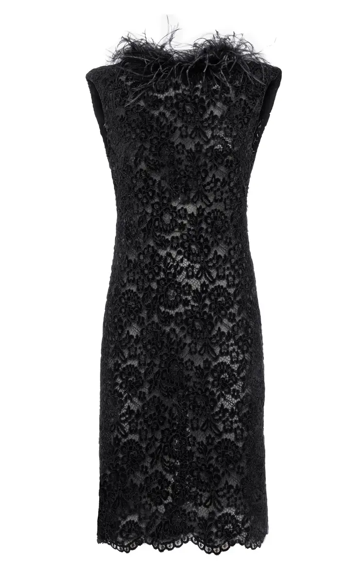 DES_PHEMMES Feather-Trimmed Lace Mini Dress