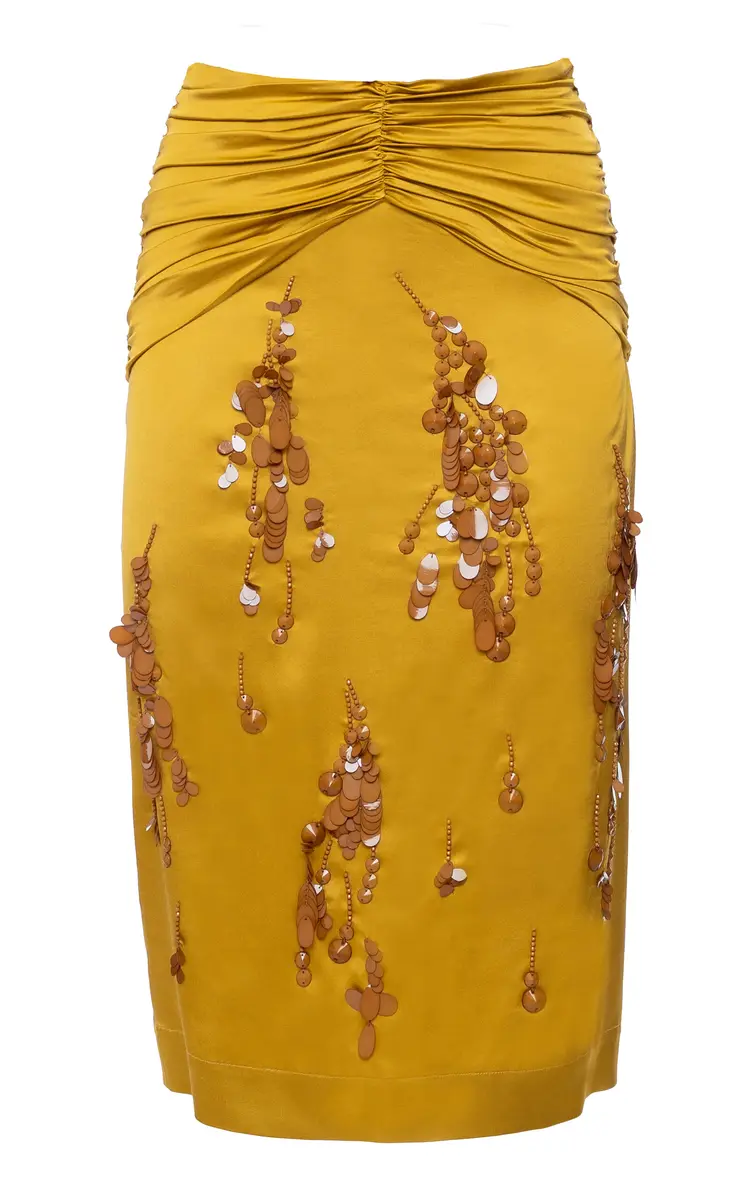 DES_PHEMMES Embellished Satin Midi Skirt