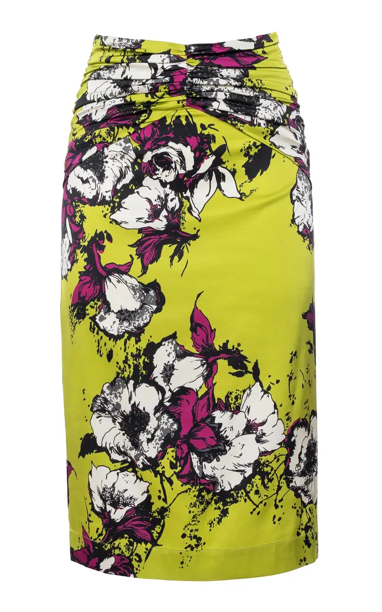 DES_PHEMMES Printed Stretch-Satin Knee-Length Skirt
