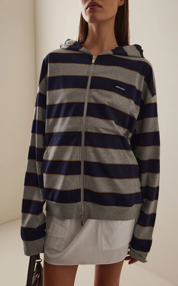 Miu Miu Striped Cotton Hoodie | Thumbnail 3