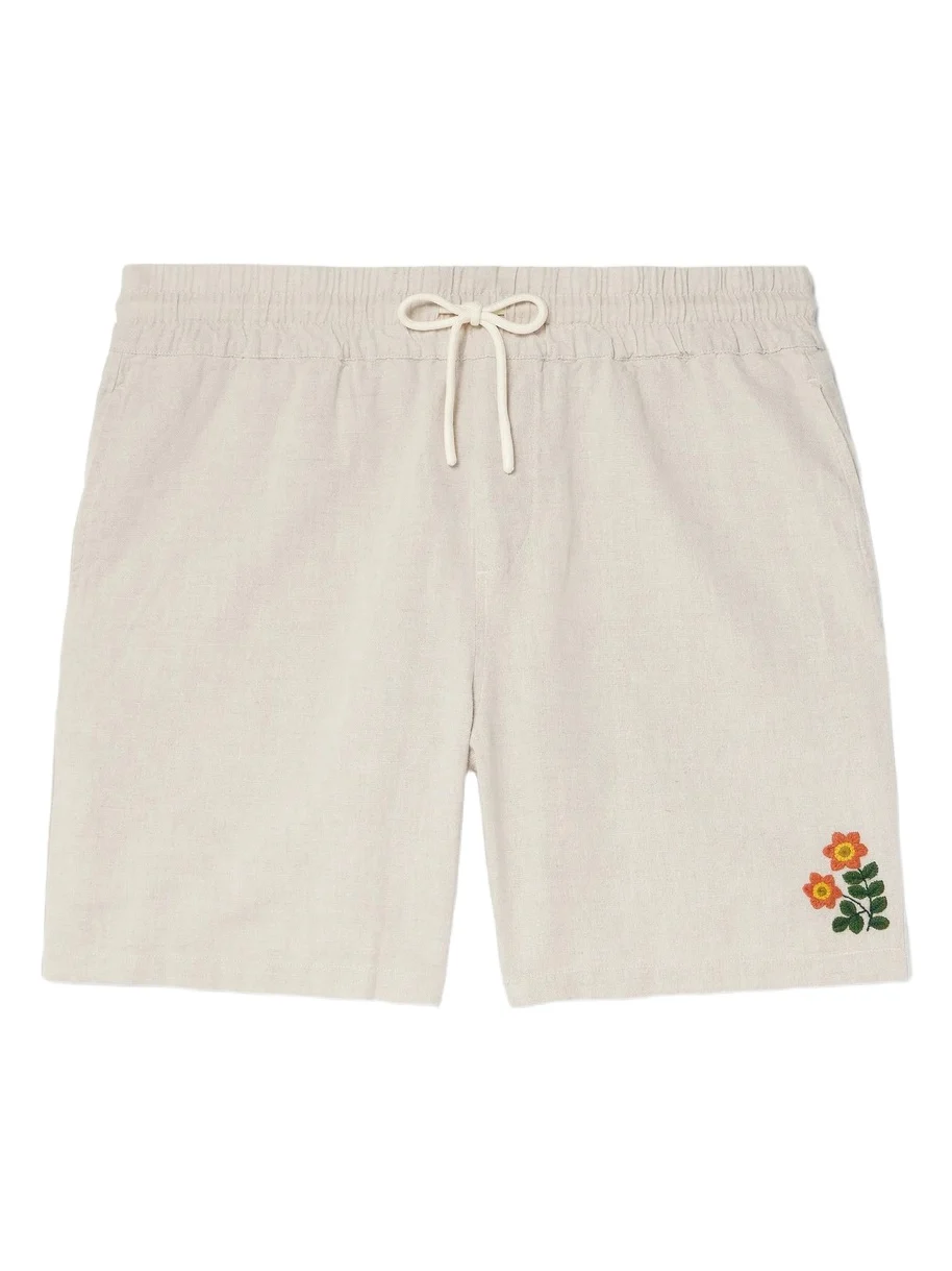 Spring Straight-Leg Embroidered Linen and Cotton-Blend Shorts - Men Spring Straight-Leg Embroidered Linen and Cotton-Blend Shorts - Men