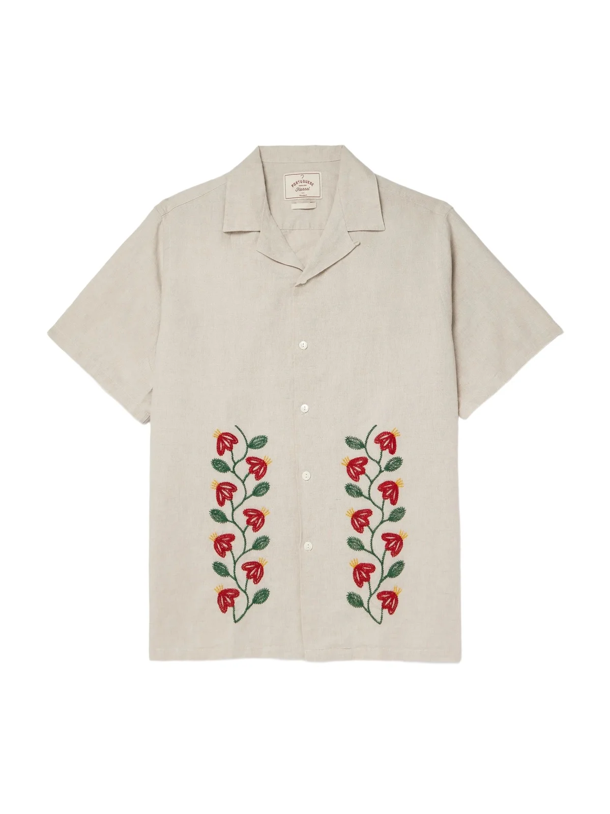 Branch Convertible-Collar Embroidered Linen and Cotton-Blend Shirt - Men Branch Convertible-Collar Embroidered Linen and Cotton-Blend Shirt - Men