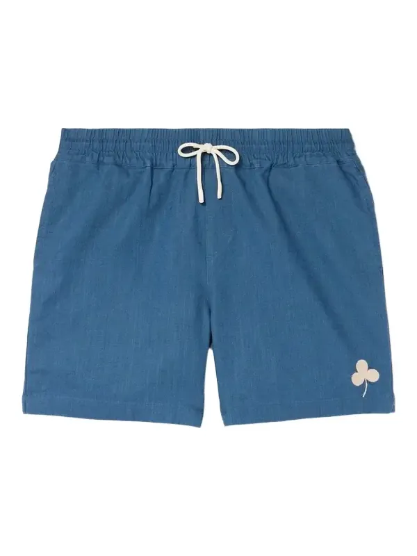 Portuguese Flannel Straight-Leg Embroidered Ramie Drawstring Shorts - Men