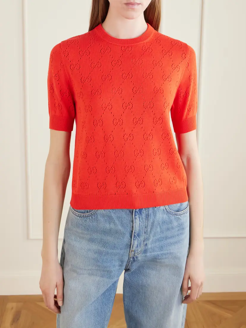 Gucci Perforated Silk And Cotton-blend Sweater | Thumbnail 3