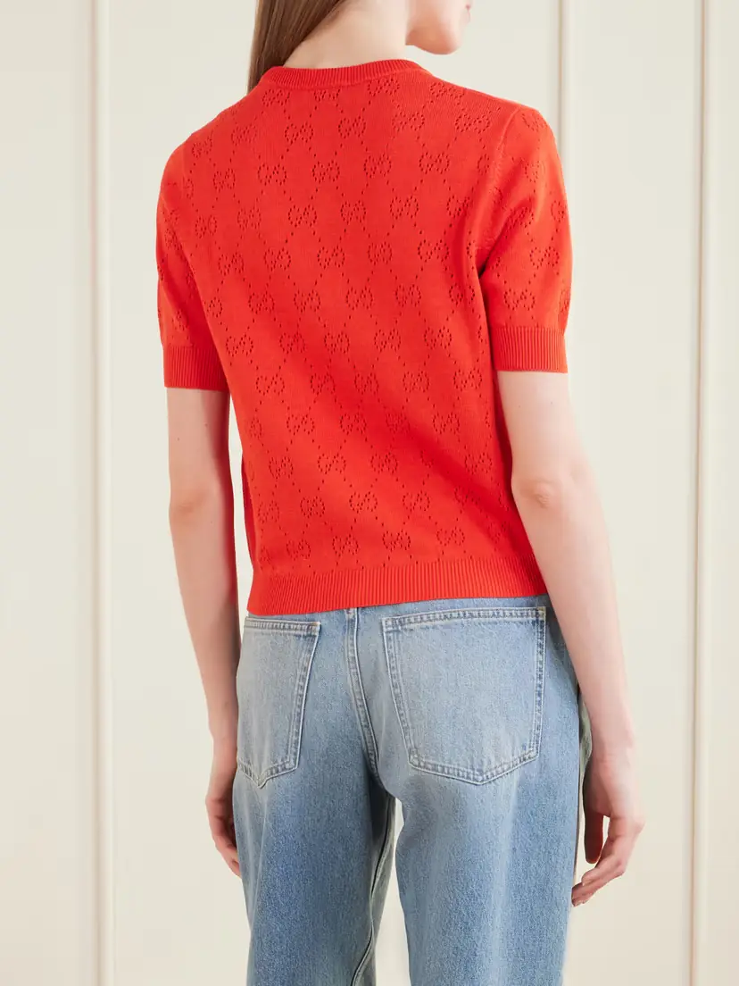 Gucci Perforated Silk And Cotton-blend Sweater | Thumbnail 4